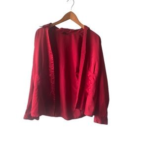 Red Silk-feeling Button Down